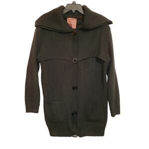 525 America black ribbed collared button up heavy cardigan sweater coat size L
